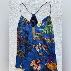 J. Crew Carrie Racerback Cami Tank Top 100% Silk Women’s 2 Cobalt Blue Floral